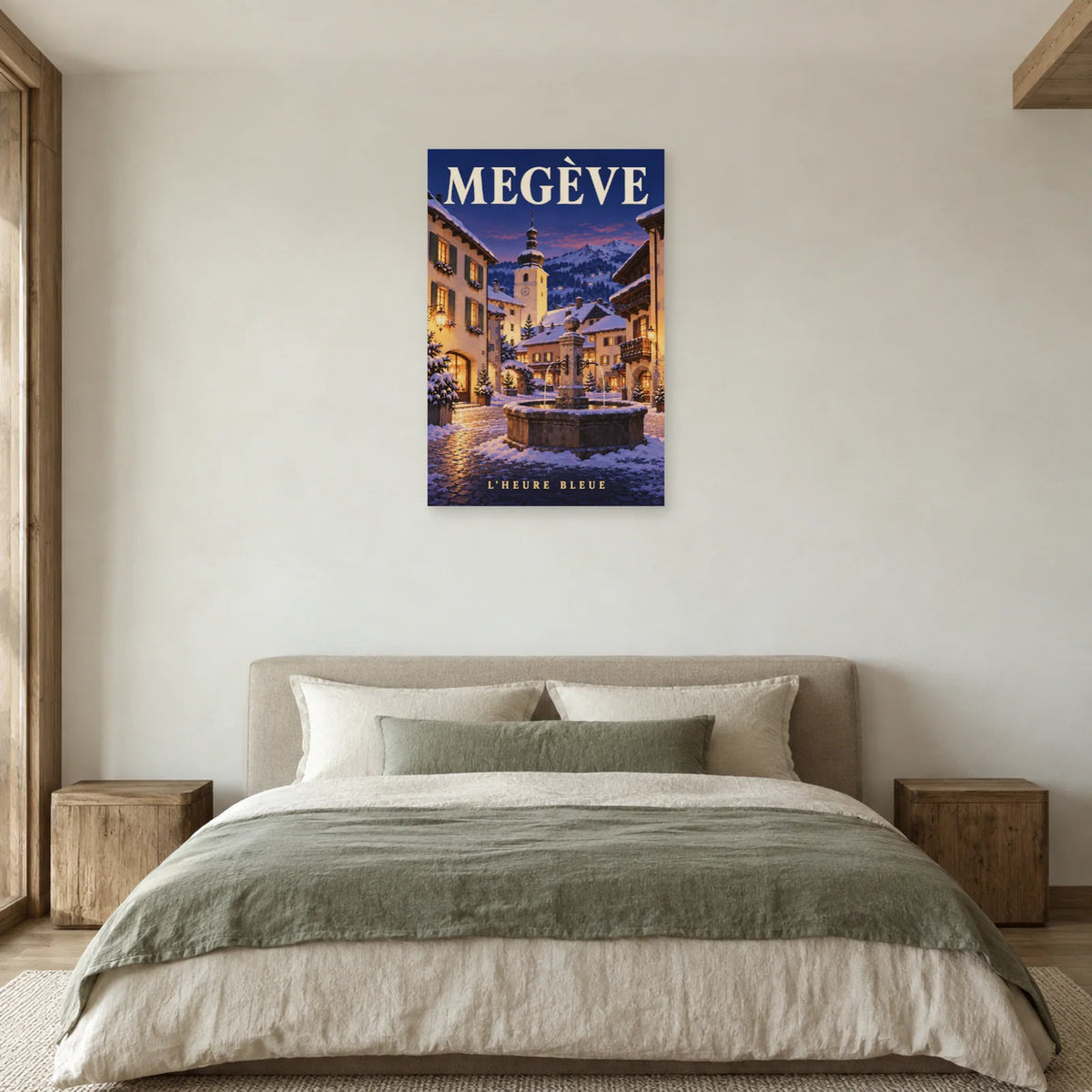 Affiche Megève - Place en hiver dans une chambre - Art Virtuoso