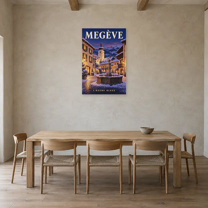 Affiche Megève - Place en hiver dans une salle à manger - Art Virtuoso