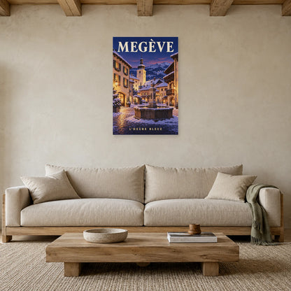 Affiche Megève - Place en hiver dans un salon - Art Virtuoso