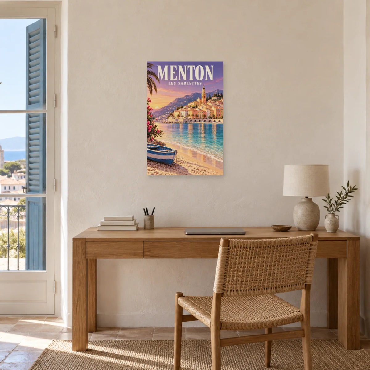 Affiche Menton - Vieille ville et Sablettes dans un bureau - Art Virtuoso