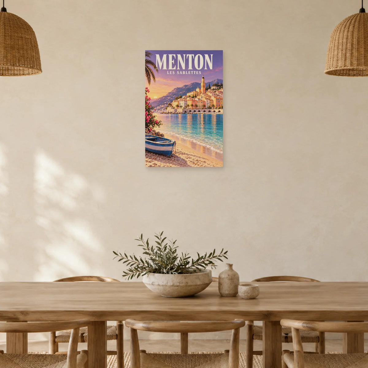 Affiche Menton - Vieille ville et Sablettes dans une salle à manger - Art Virtuoso