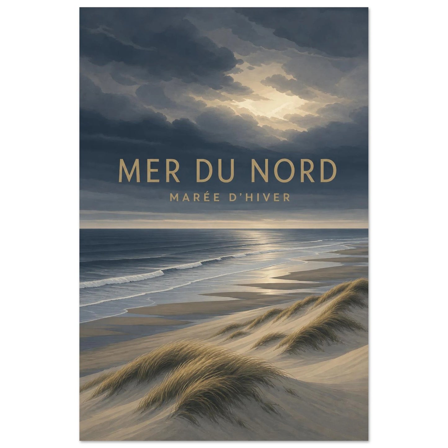 Affiche Mer du Nord – Marée d’Hiver, lithographie contemporaine verticale, format 60 × 90 cm