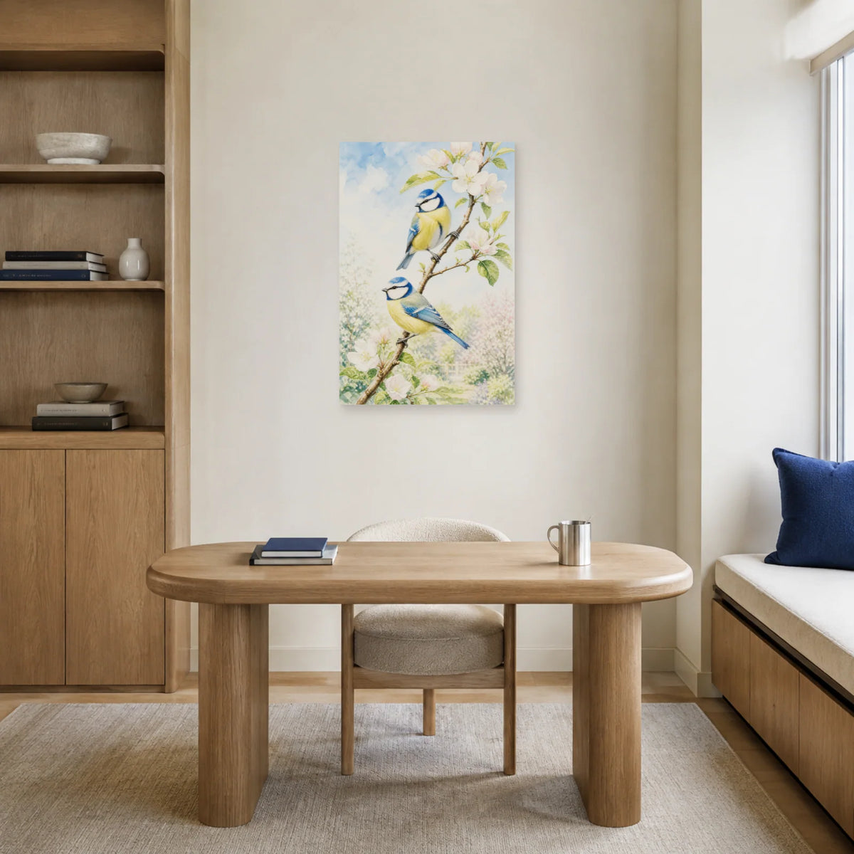 Affiche Mésanges sur une branche au printemps dans un bureau - Art Virtuoso