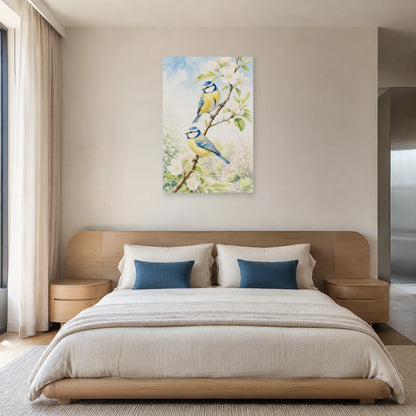 Affiche Mésanges sur une branche au printemps dans une chambre - Art Virtuoso