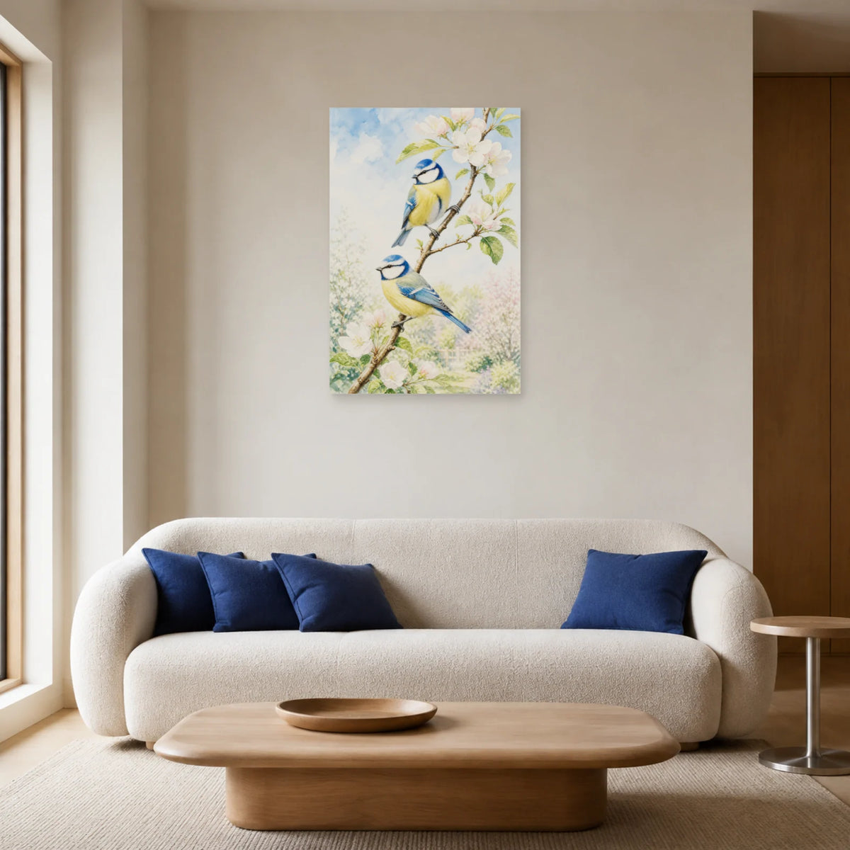Affiche Mésanges sur une branche au printemps dans un salon - Art Virtuoso