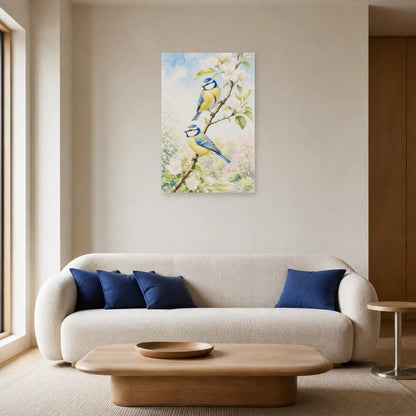 Affiche Mésanges sur une branche au printemps dans un salon - Art Virtuoso