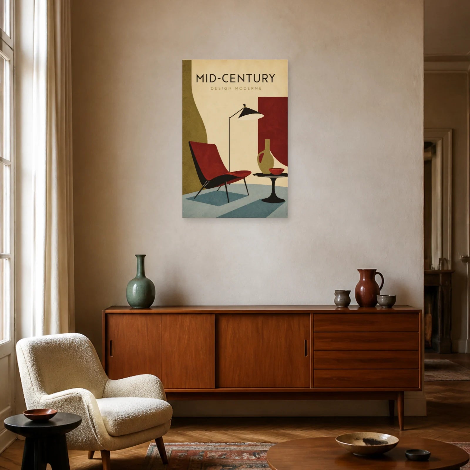 Affiche Mid-Century – Design Moderne dans un salon - Art Virtuoso