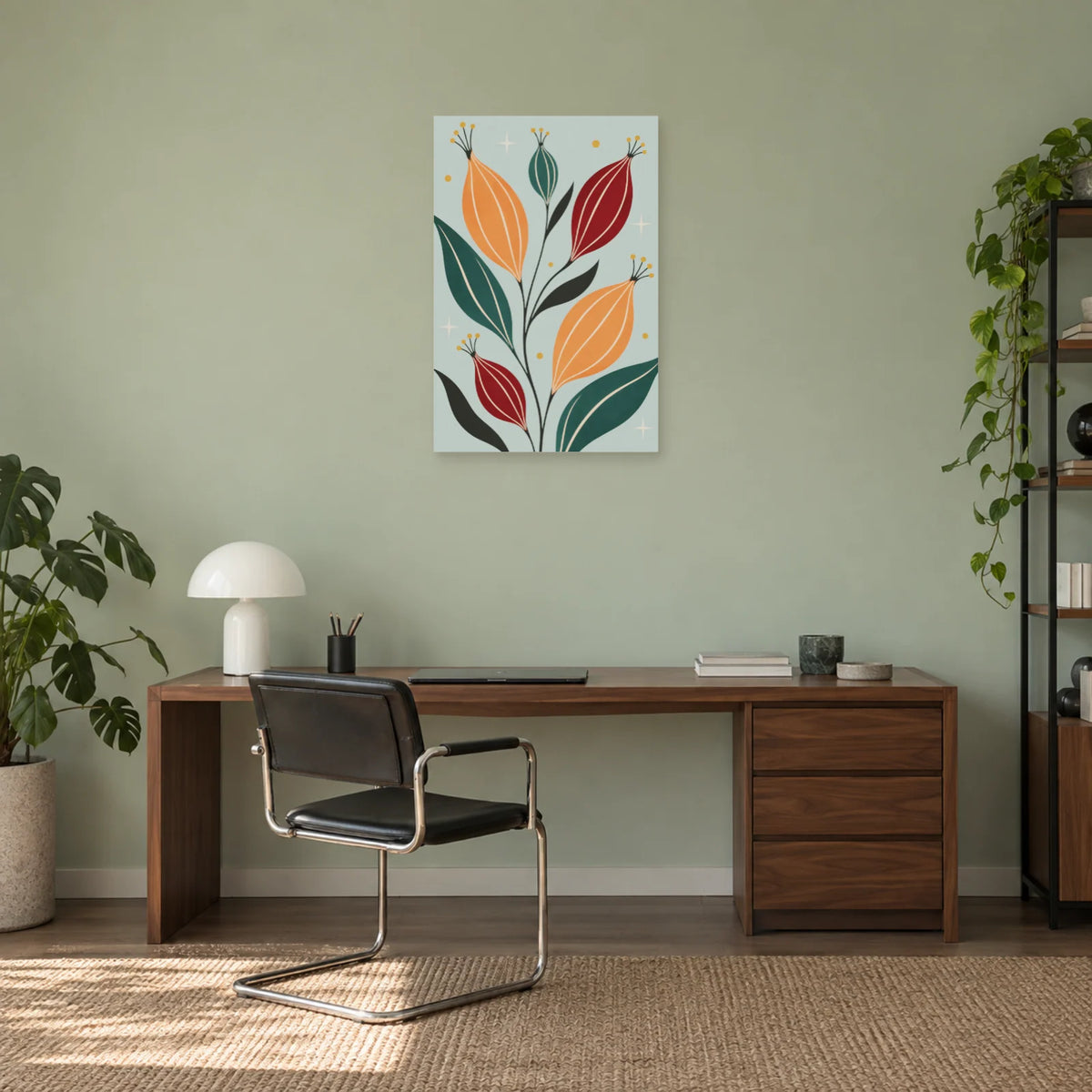 Affiche Mid-century - Graines atomiques dans un bureau - Art Virtuoso