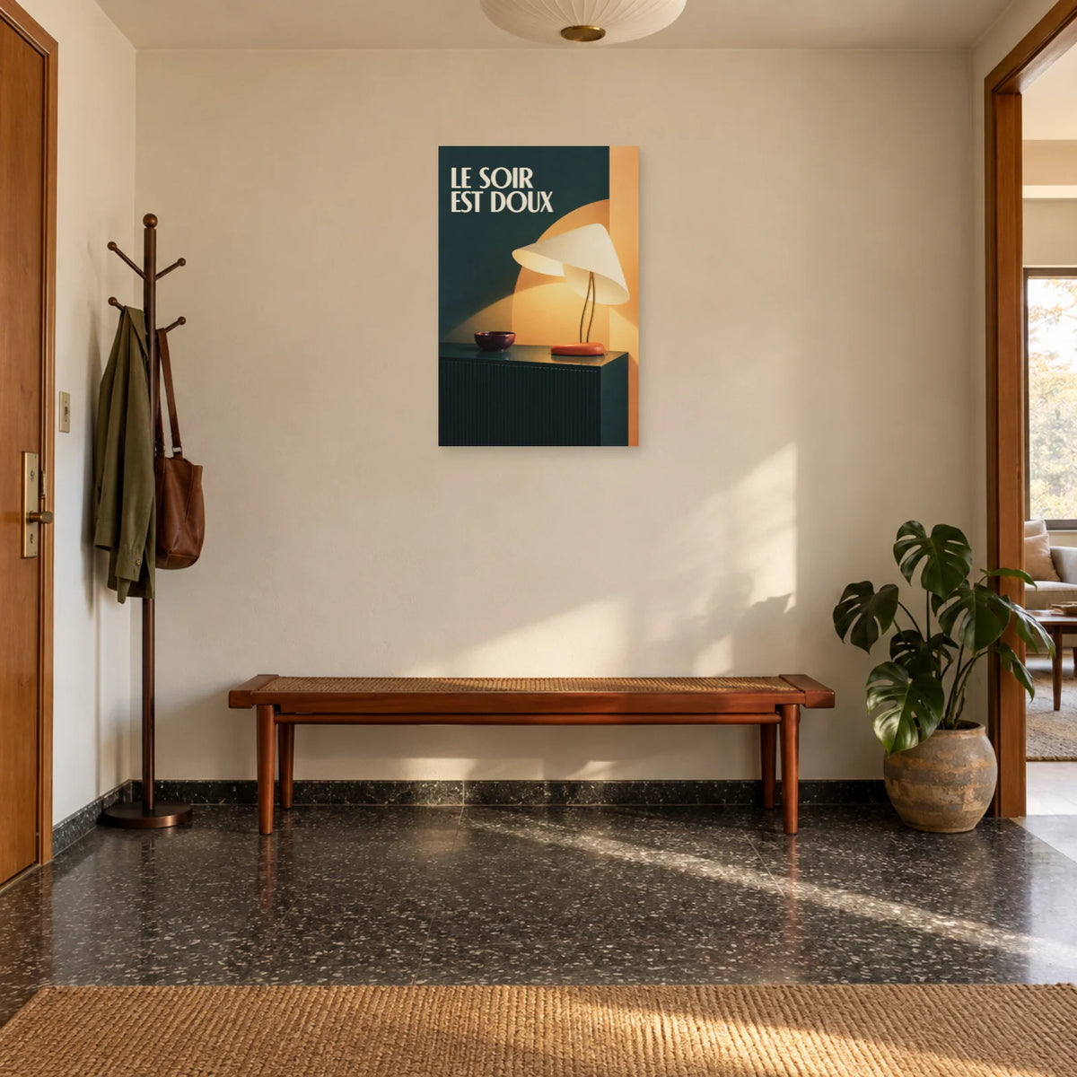 Affiche Mid-century - Le soir est doux dans une entrée ou un couloir - Art Virtuoso