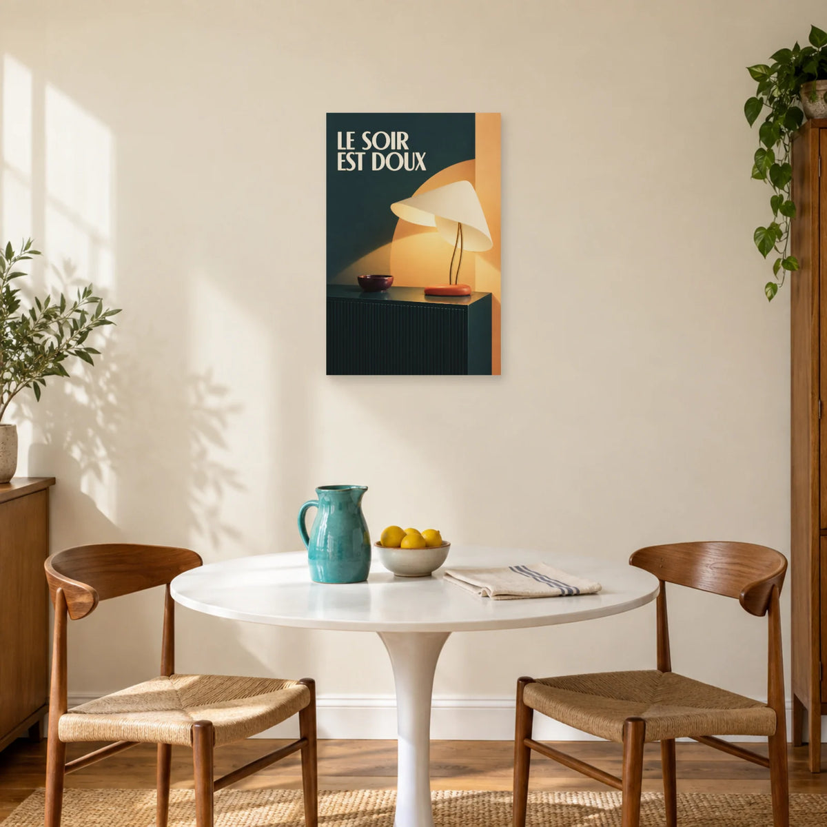 Affiche Mid-century - Le soir est doux dans une salle à manger - Art Virtuoso