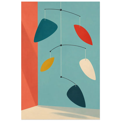 Affiche Mid-century - Mobile de feuilles suspendues, inspiration mid-century / illustration d'objet / formes organiques verticale, format 60 × 90 cm