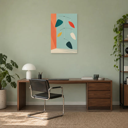 Affiche Mid-century - Mobile de feuilles suspendues dans un bureau - Art Virtuoso