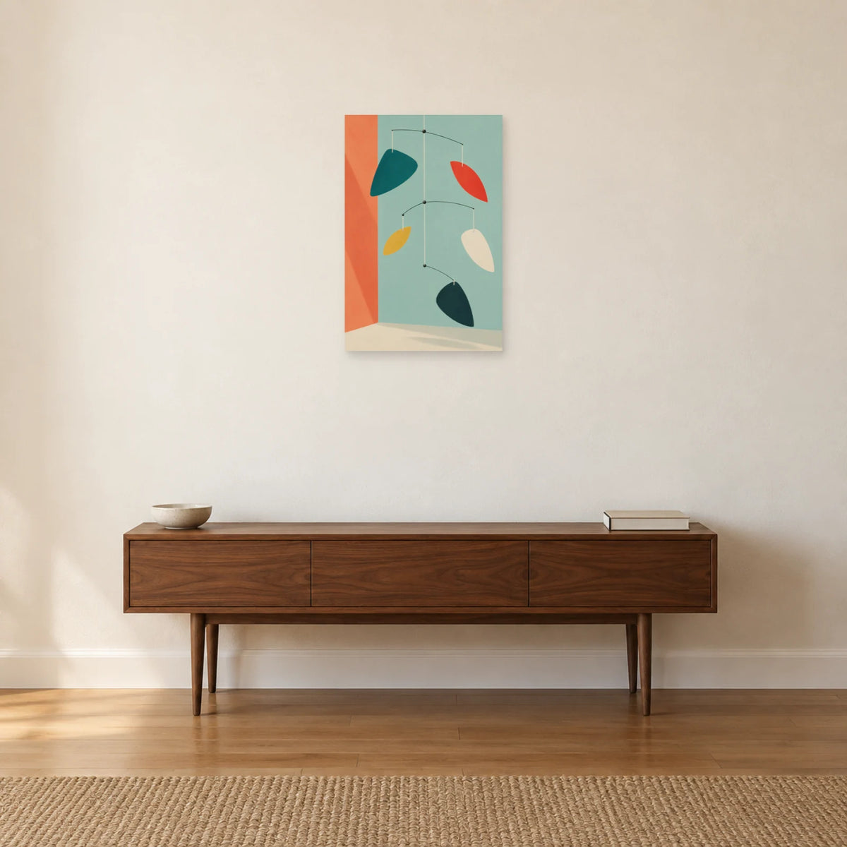 Affiche Mid-century - Mobile de feuilles suspendues dans une entrée ou un couloir - Art Virtuoso