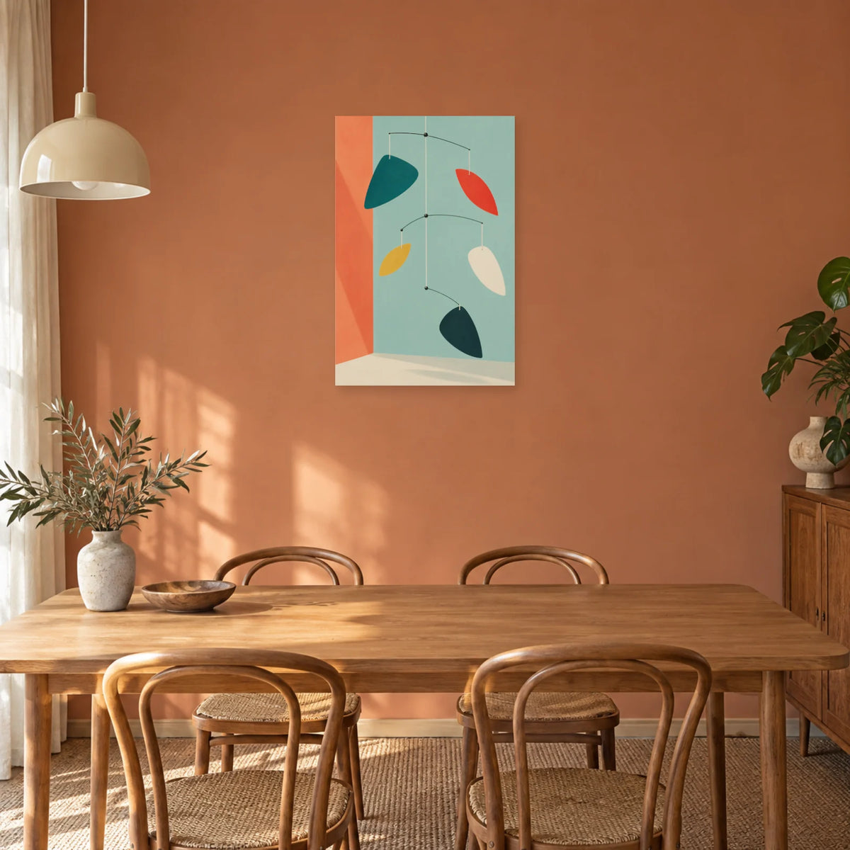 Affiche Mid-century - Mobile de feuilles suspendues dans une salle à manger - Art Virtuoso