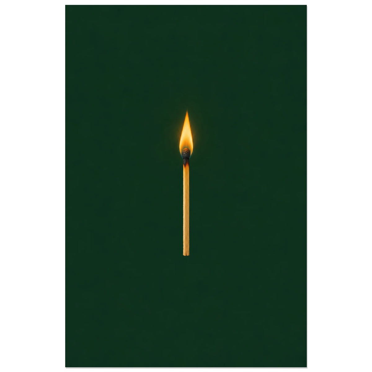 Affiche minimaliste - Allumette et flamme, nature morte minimaliste / illustration réaliste verticale, format 40 × 60 cm