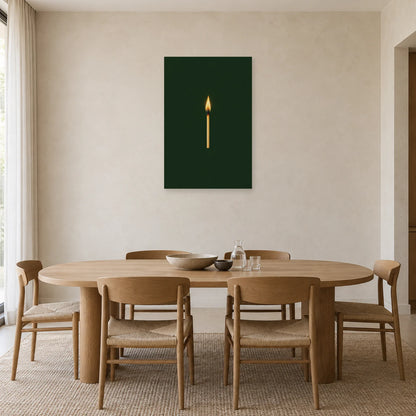 Affiche minimaliste - Allumette et flamme dans une salle à manger - Art Virtuoso