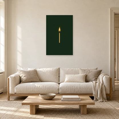 Affiche minimaliste - Allumette et flamme dans un salon - Art Virtuoso