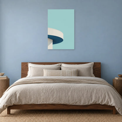 Affiche minimaliste - Balcon courbe et azur dans une chambre - Art Virtuoso