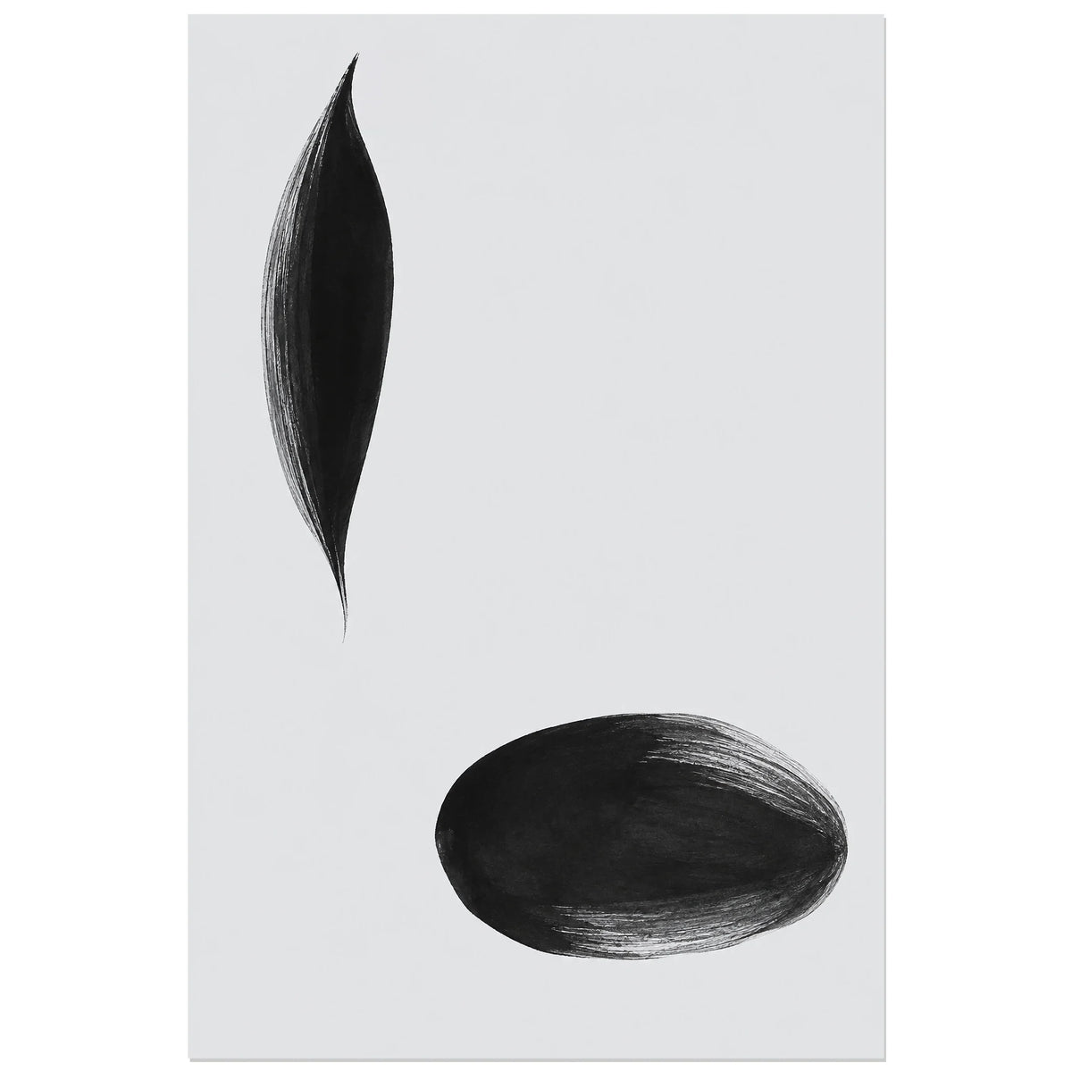 Affiche minimaliste - Deux empreintes d’encre, abstraction minimaliste / rendu encre au pinceau verticale, format 60 × 90 cm