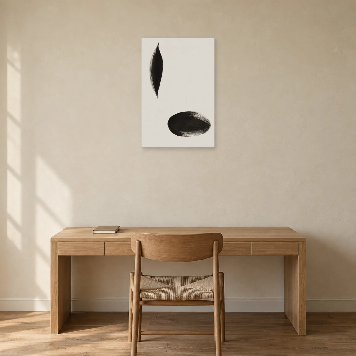 Affiche minimaliste - Deux empreintes d’encre dans un bureau - Art Virtuoso