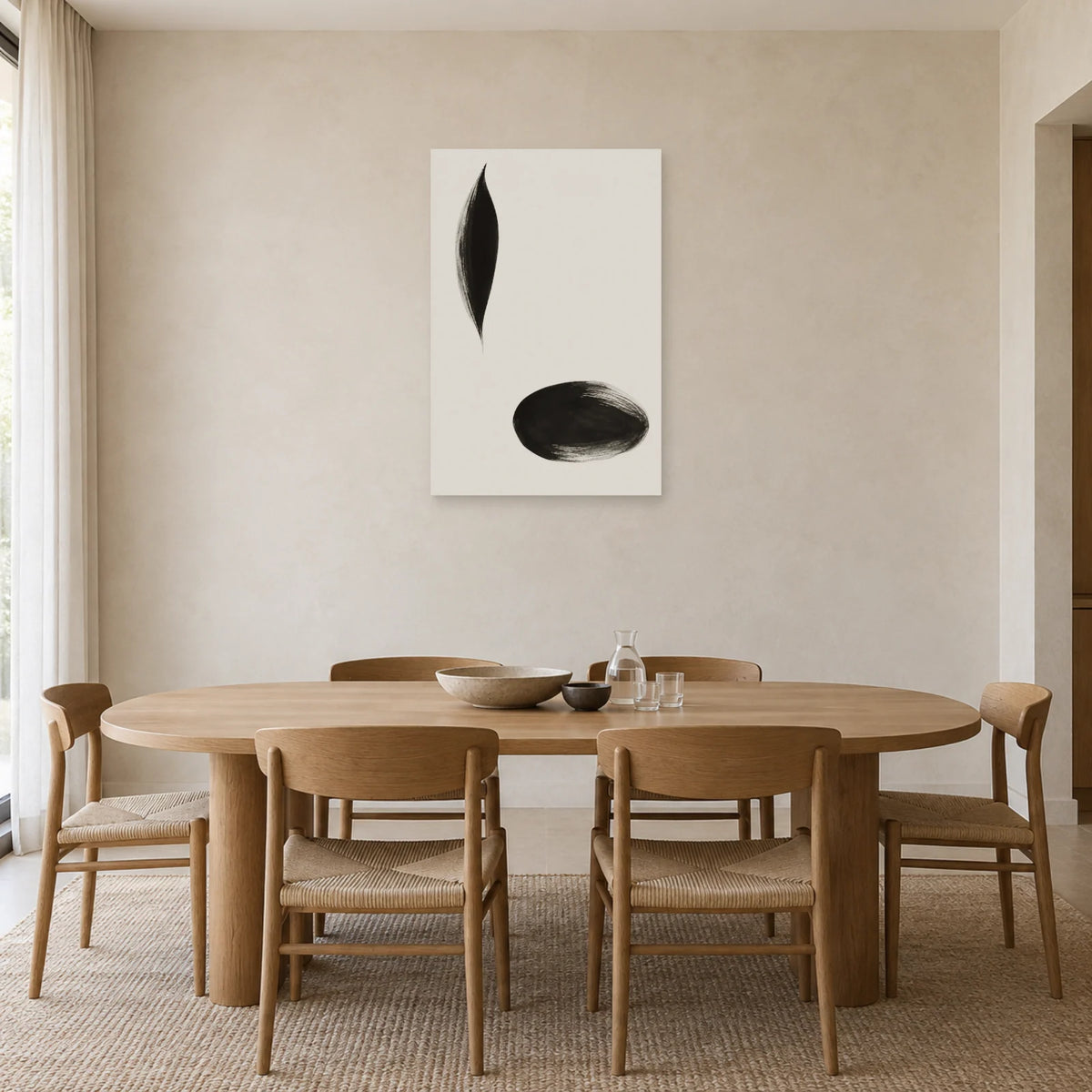Affiche minimaliste - Deux empreintes d’encre dans une salle à manger - Art Virtuoso