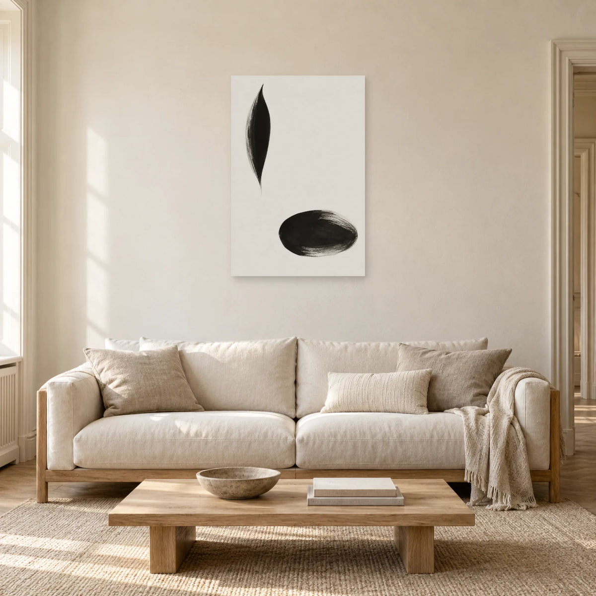 Affiche minimaliste - Deux empreintes d’encre dans un salon - Art Virtuoso