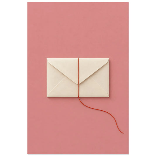 Affiche minimaliste - Enveloppe au fil rouge, nature morte minimaliste / illusion de papier verticale, format 30 × 45 cm