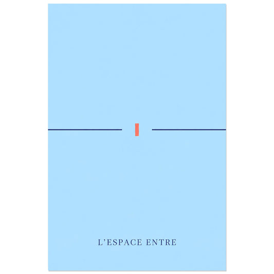 Affiche minimaliste - Ligne interrompue azur, graphisme minimaliste / composition géométrique verticale, format 30 × 45 cm