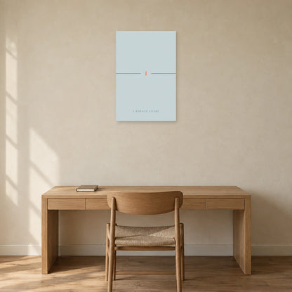 Affiche minimaliste - Ligne interrompue azur dans un bureau - Art Virtuoso