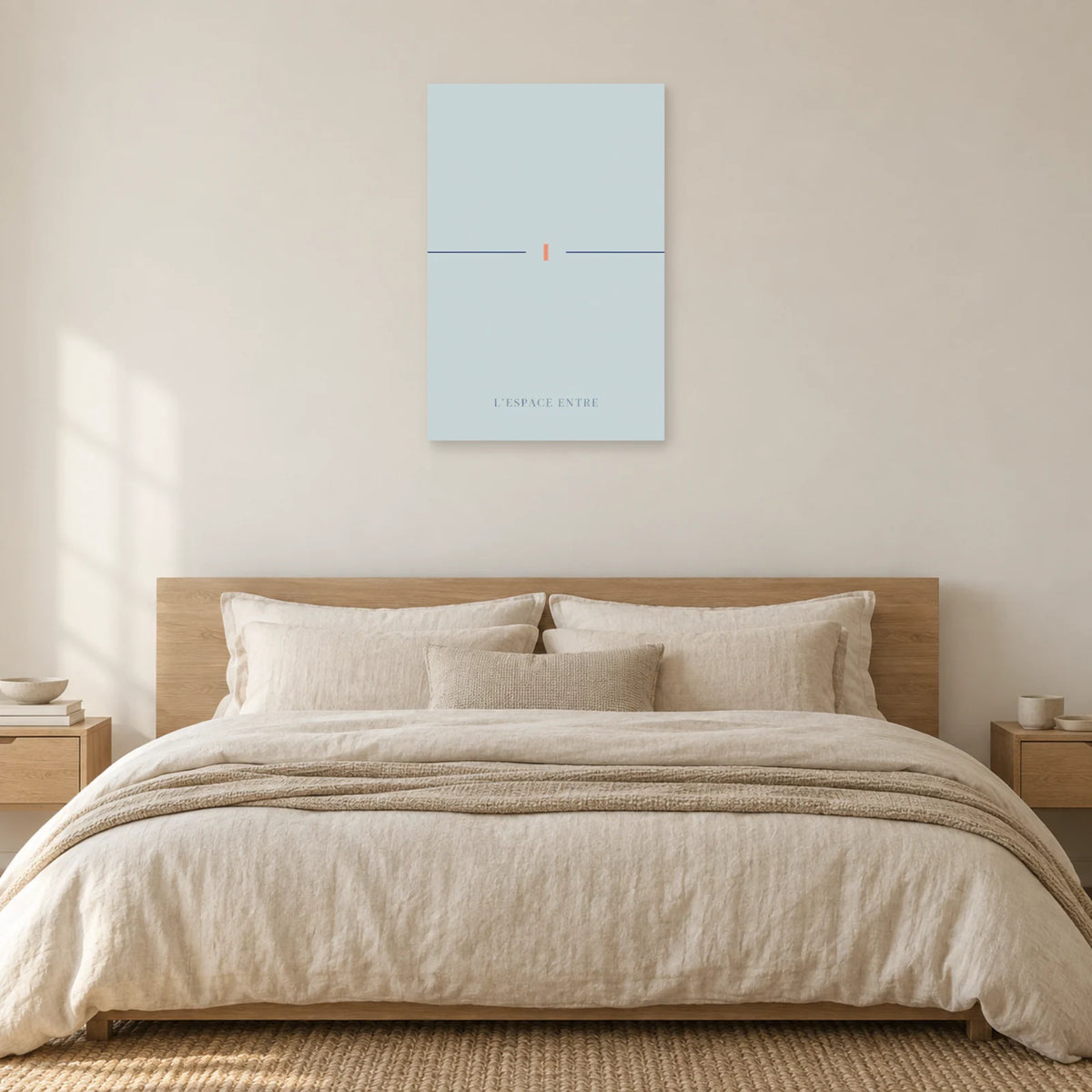 Affiche minimaliste - Ligne interrompue azur dans une chambre - Art Virtuoso