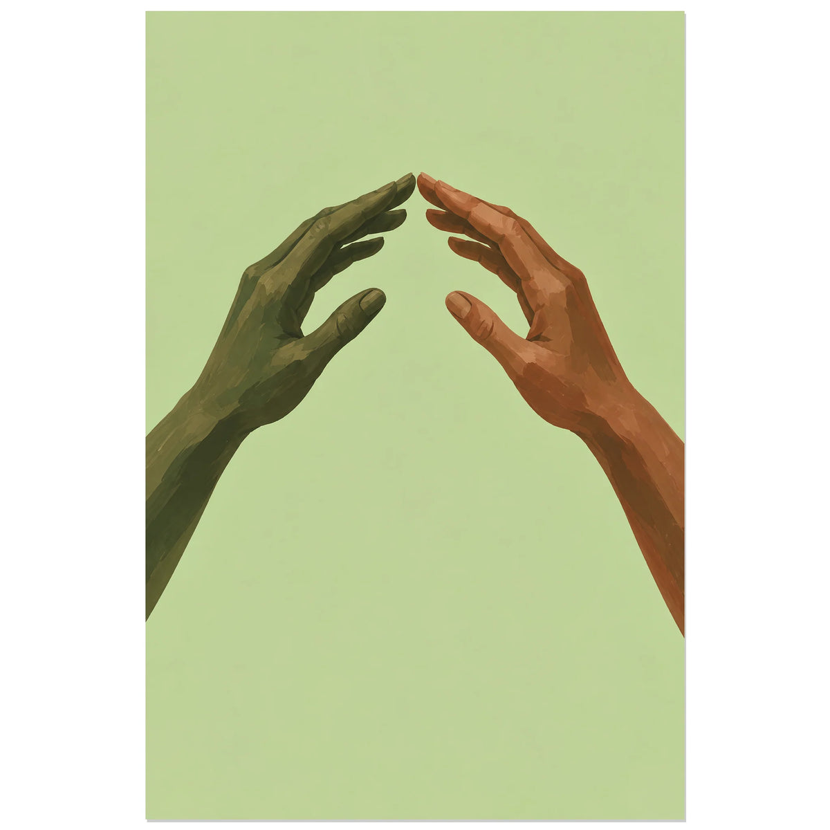 Minimalist painted-style hands with separate thumbs and an open central space, poster
