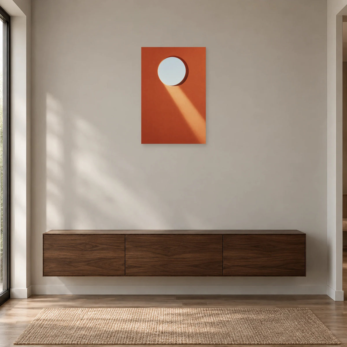 Affiche minimaliste - Oculus dans le mur dans une entrée ou un couloir - Art Virtuoso