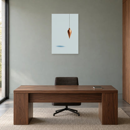 Affiche minimaliste - Pendule cuivre et ciel dans un bureau - Art Virtuoso