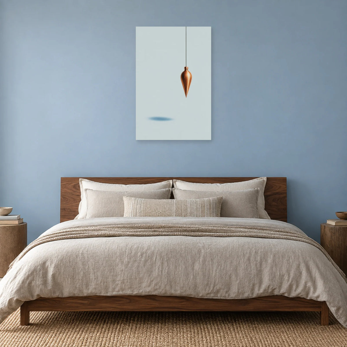 Affiche minimaliste - Pendule cuivre et ciel dans une chambre - Art Virtuoso