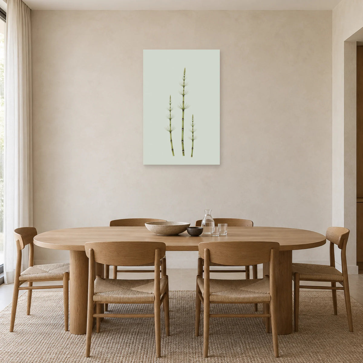 Affiche minimaliste - Trois tiges de prêle dans une salle à manger - Art Virtuoso