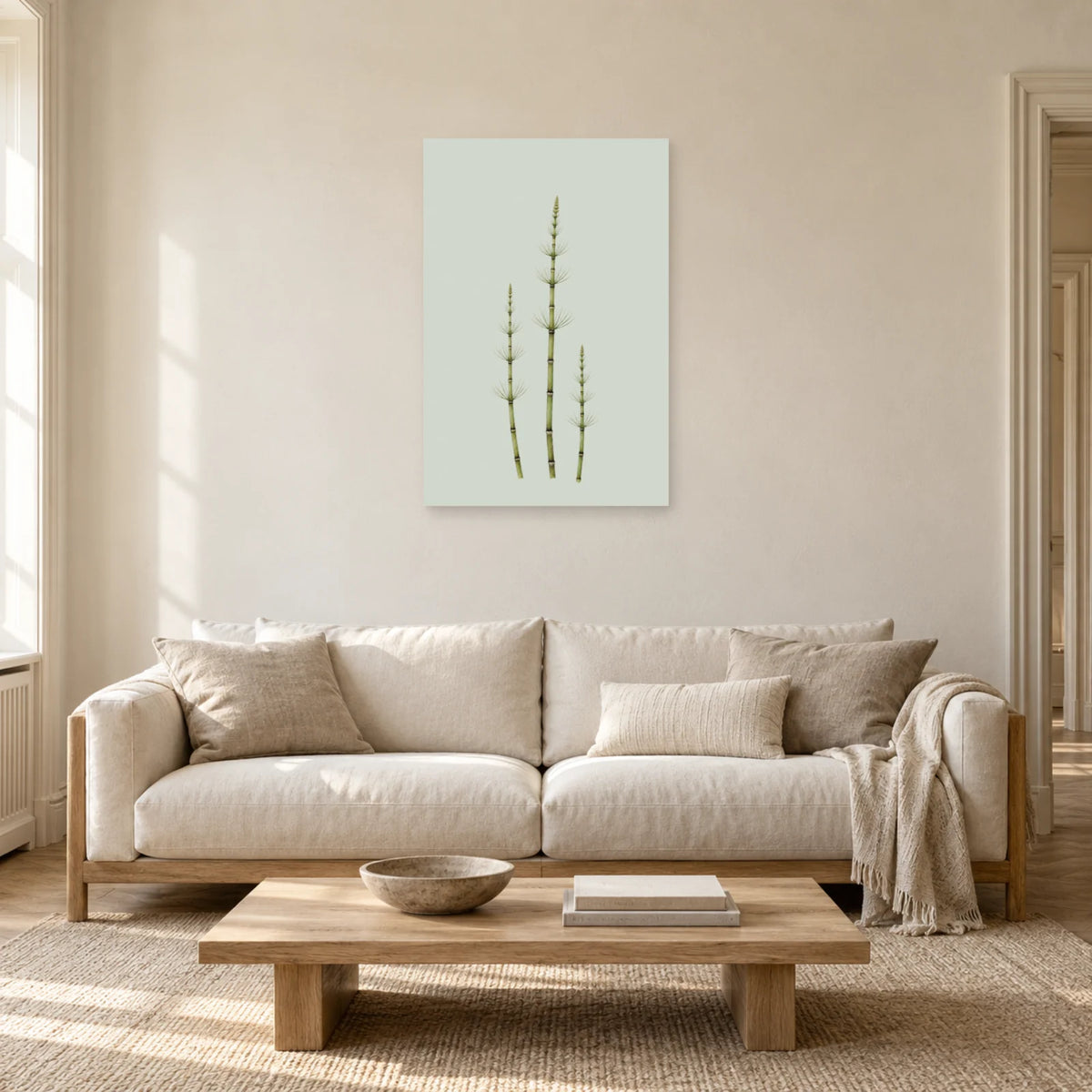 Affiche minimaliste - Trois tiges de prêle dans un salon - Art Virtuoso