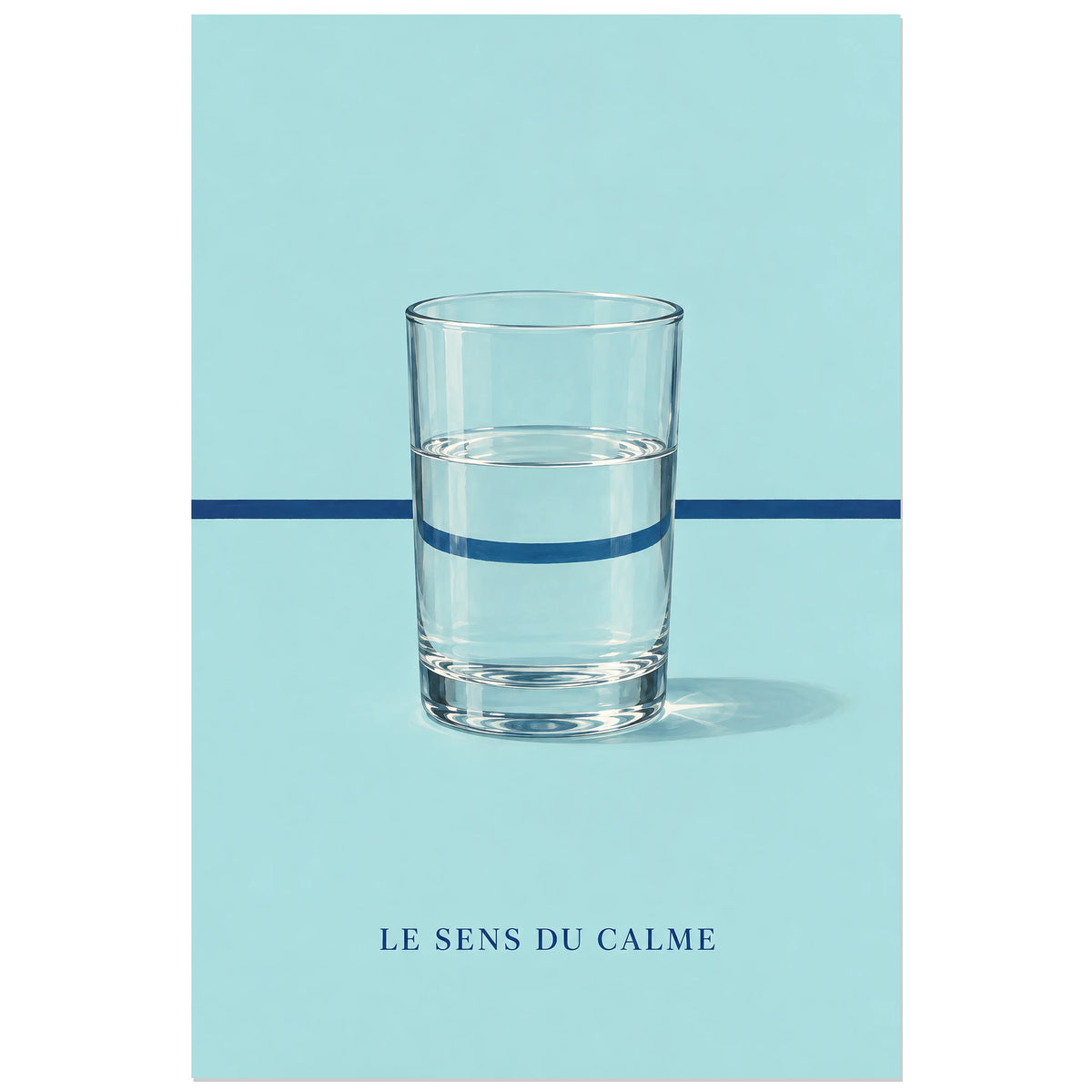 Affiche minimaliste - Verre d’eau et réfraction, nature morte minimaliste / rendu gouache réaliste verticale, format 30 × 45 cm