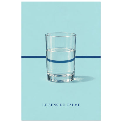 Affiche minimaliste - Verre d’eau et réfraction, nature morte minimaliste / rendu gouache réaliste verticale, format 30 × 45 cm
