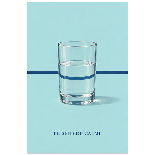Affiche minimaliste - Verre d’eau et réfraction, nature morte minimaliste / rendu gouache réaliste verticale, format 30 × 45 cm