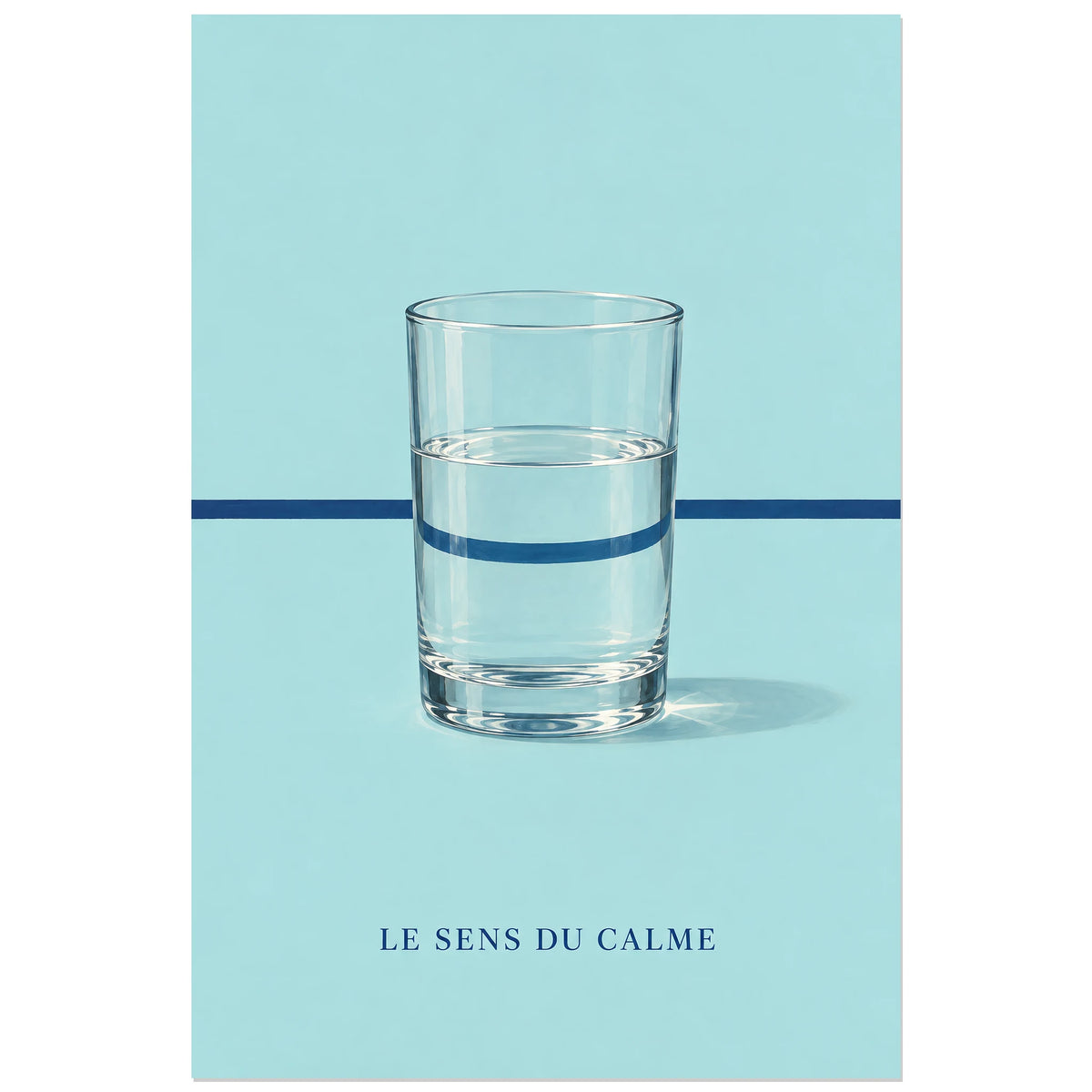 Affiche minimaliste - Verre d’eau et réfraction, nature morte minimaliste / rendu gouache réaliste verticale, format 40 × 60 cm