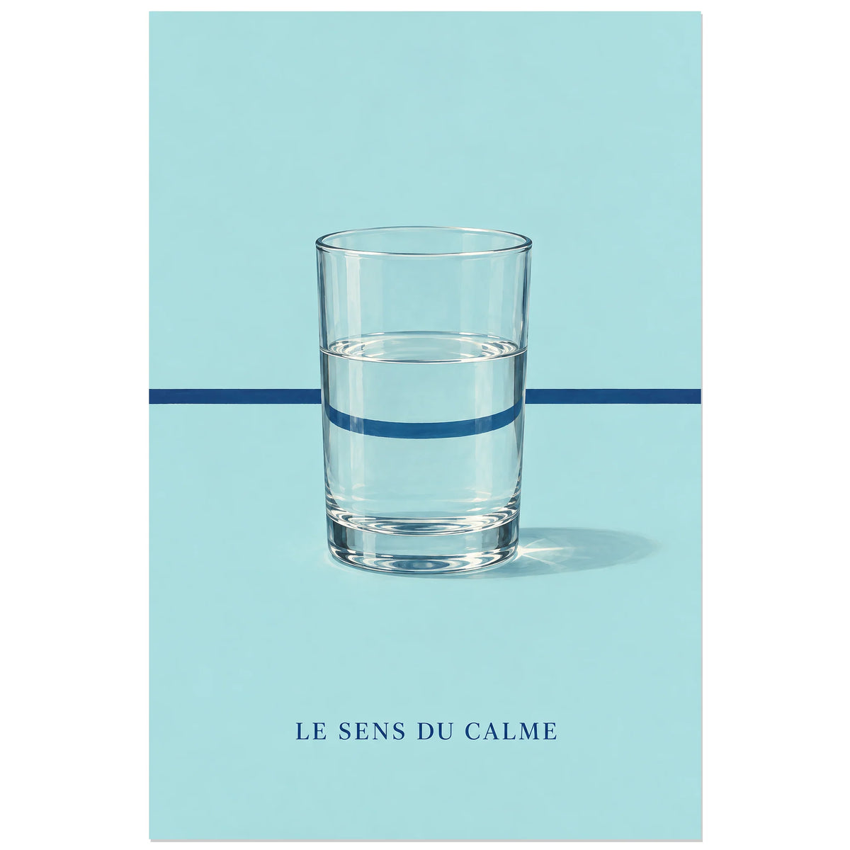 Affiche minimaliste - Verre d’eau et réfraction, nature morte minimaliste / rendu gouache réaliste verticale, format 60 × 90 cm