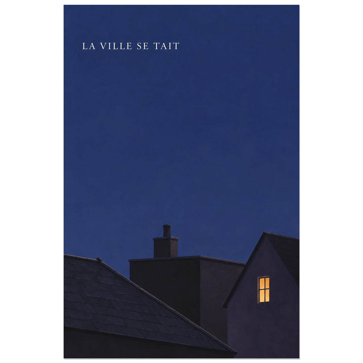 Affiche minimaliste - Toits nocturnes, paysage urbain minimaliste / illustration peinte verticale, format 40 × 60 cm