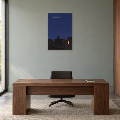 Affiche minimaliste - Toits nocturnes dans un bureau - Art Virtuoso