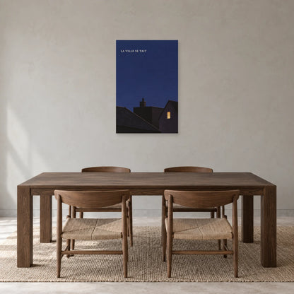 Affiche minimaliste - Toits nocturnes dans une salle à manger - Art Virtuoso