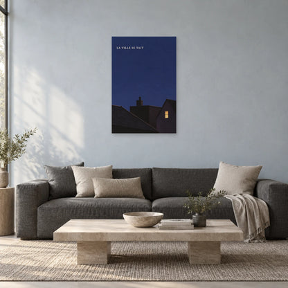 Affiche minimaliste - Toits nocturnes dans un salon - Art Virtuoso