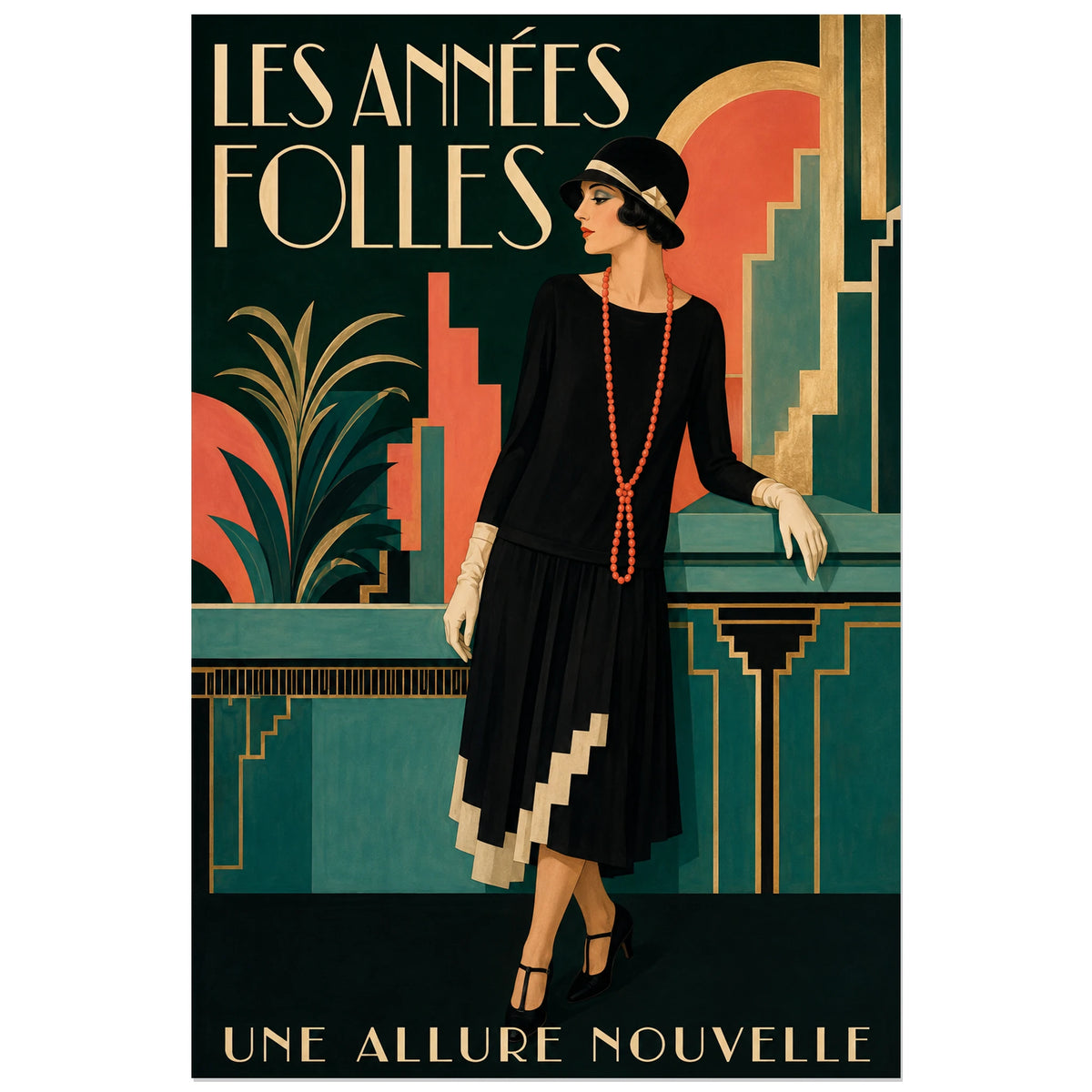 Affiche Mode ancienne, les années folles, illustration de mode art déco verticale, format 30 × 45 cm