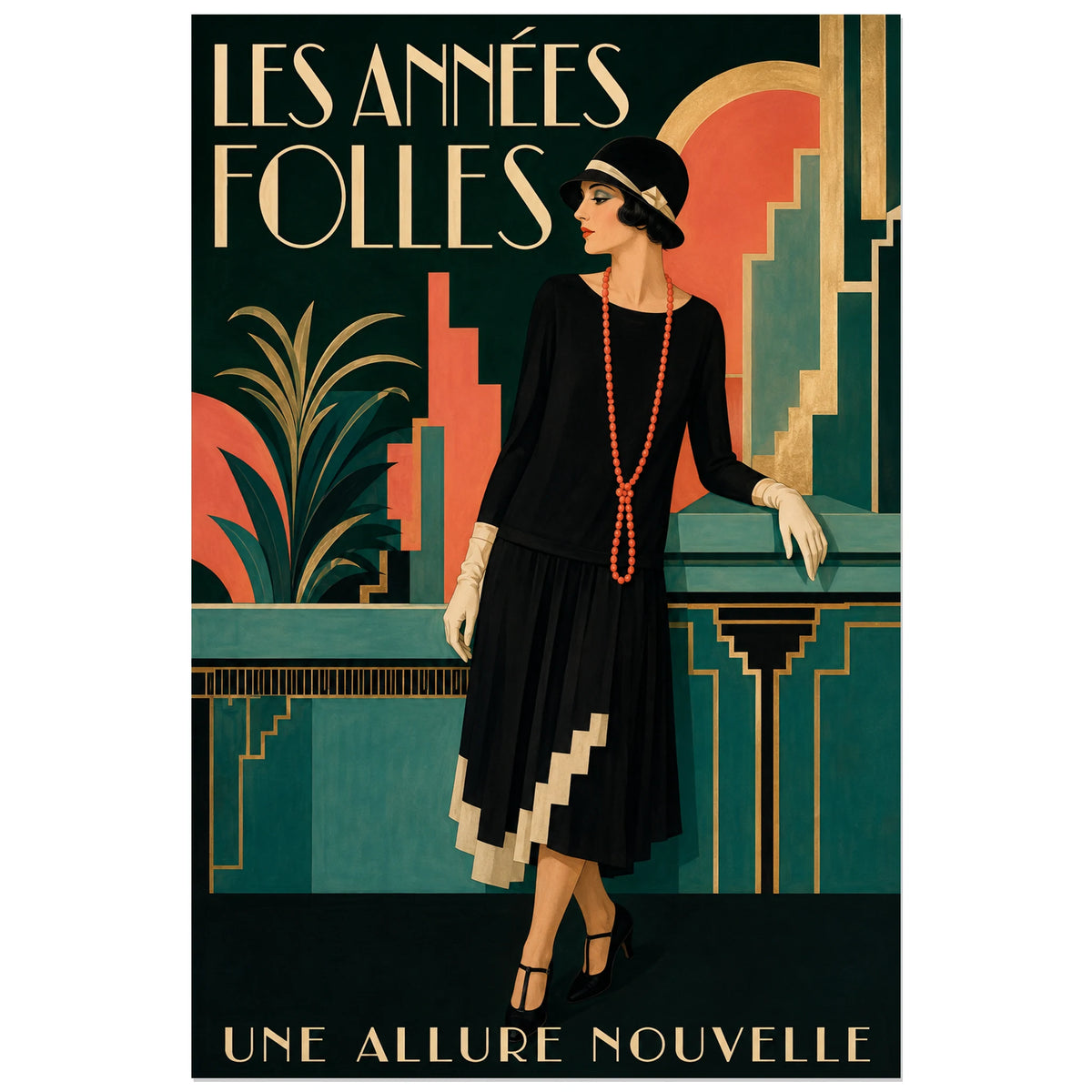 Affiche Mode ancienne, les années folles, illustration de mode art déco verticale, format 40 × 60 cm