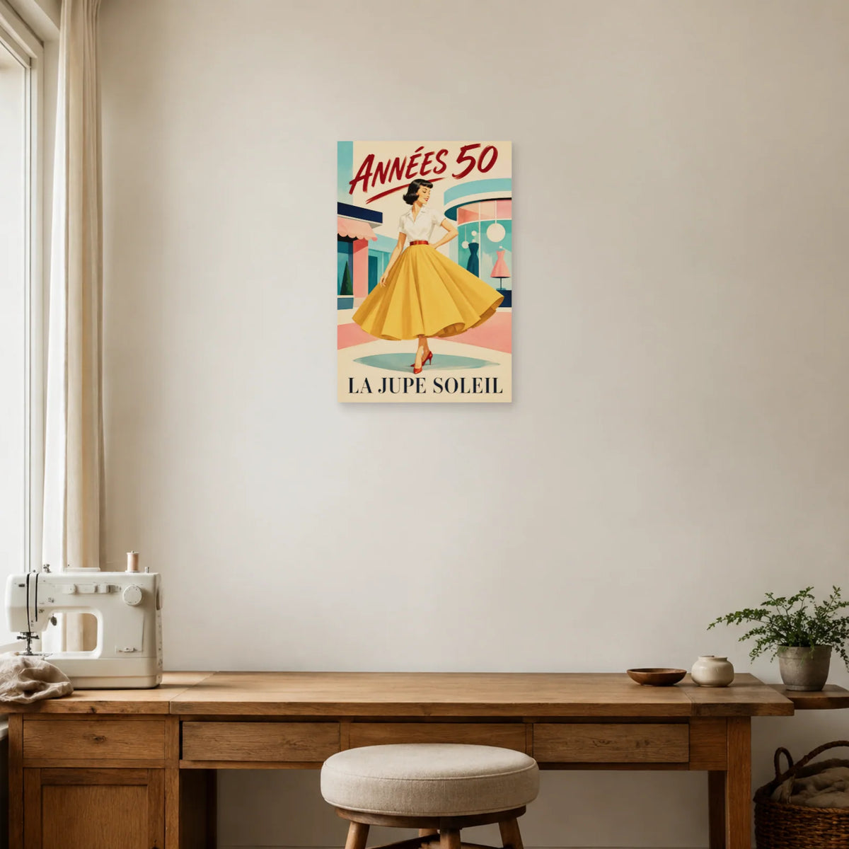 Affiche Mode années 50, jupe soleil dans un bureau - Art Virtuoso