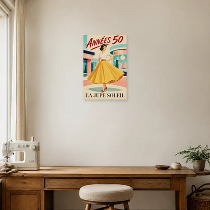 Affiche Mode années 50, jupe soleil dans un bureau - Art Virtuoso