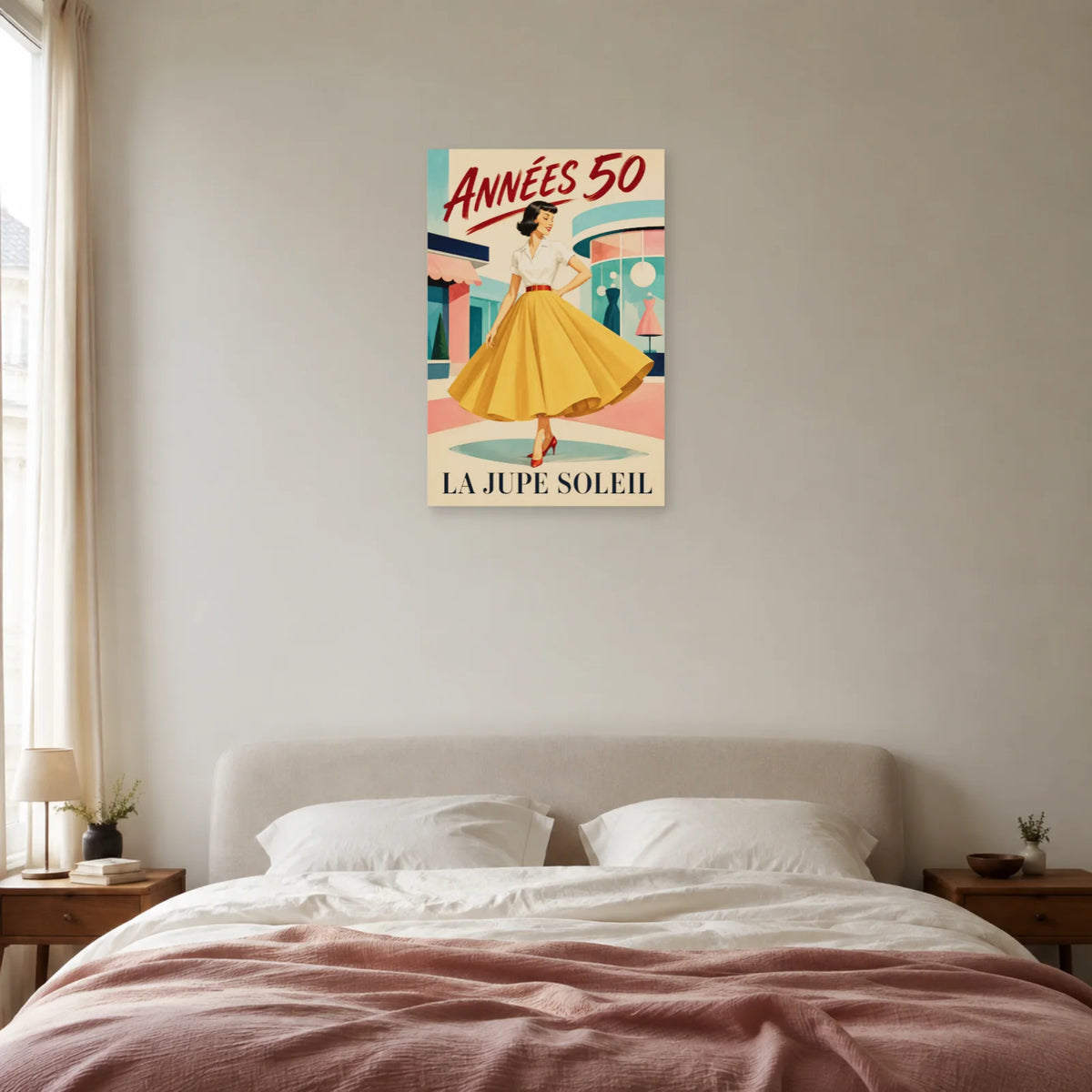 Affiche Mode années 50, jupe soleil dans une chambre - Art Virtuoso